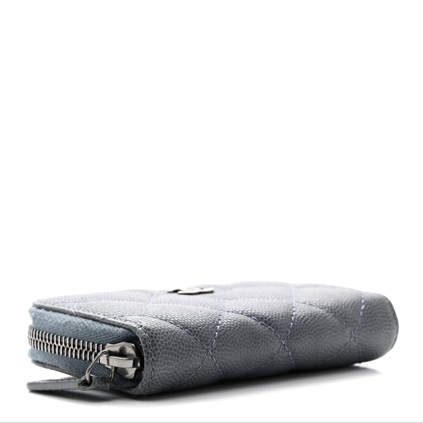 Caviar Quilted Zip Around Coin Purse Wallet Dark Blue