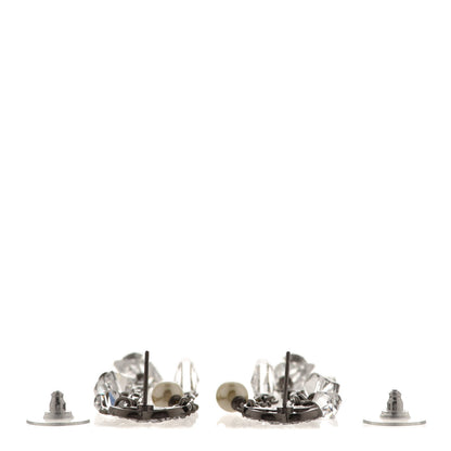 Chanel Glass Pearl Strass Crystal CC Chain Drop Earrings Silver 3 of 5