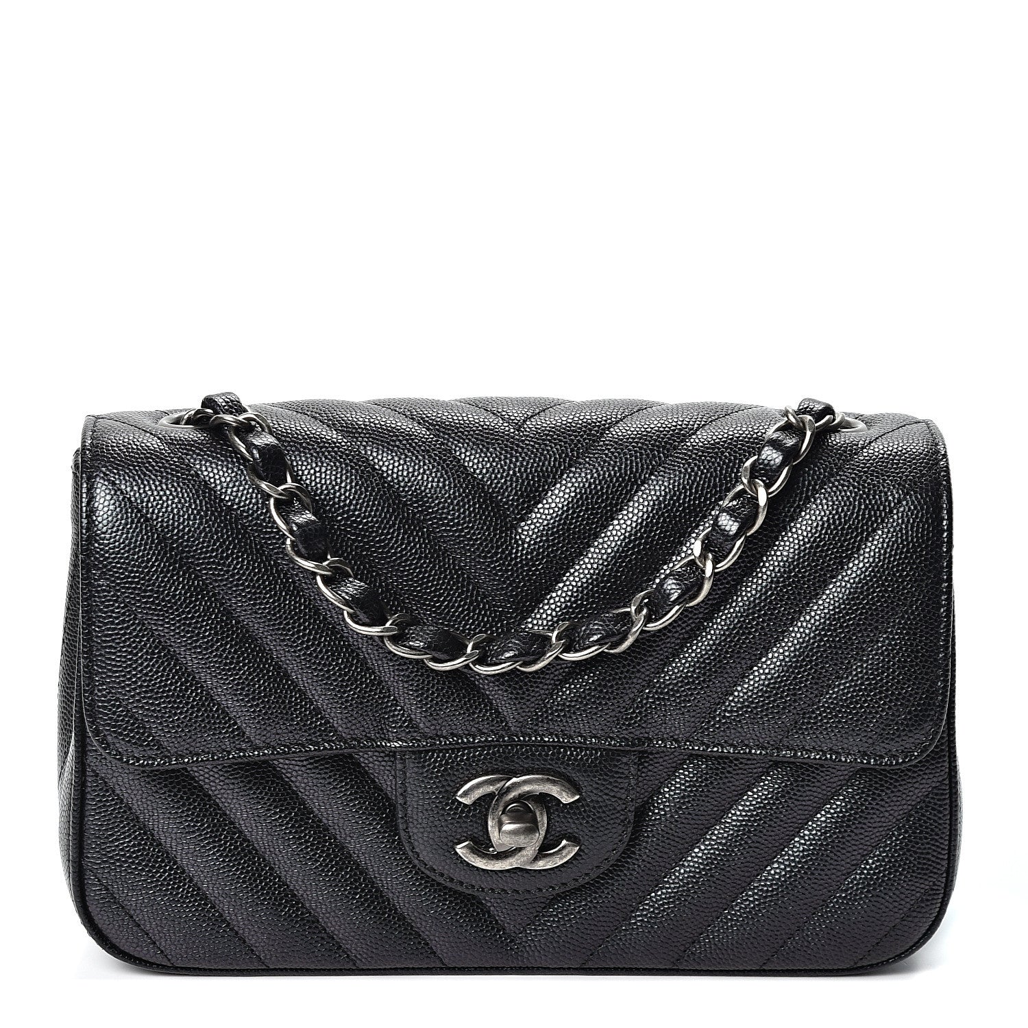 Chanel Iridescent Caviar Chevron Quilted Mini Rectangular Flap Black 1 of 10