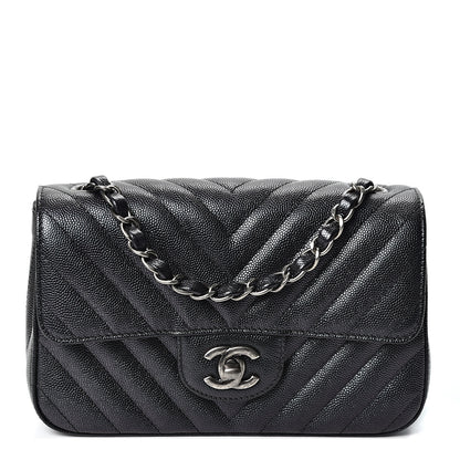 Chanel Iridescent Caviar Chevron Quilted Mini Rectangular Flap Black 1 of 10