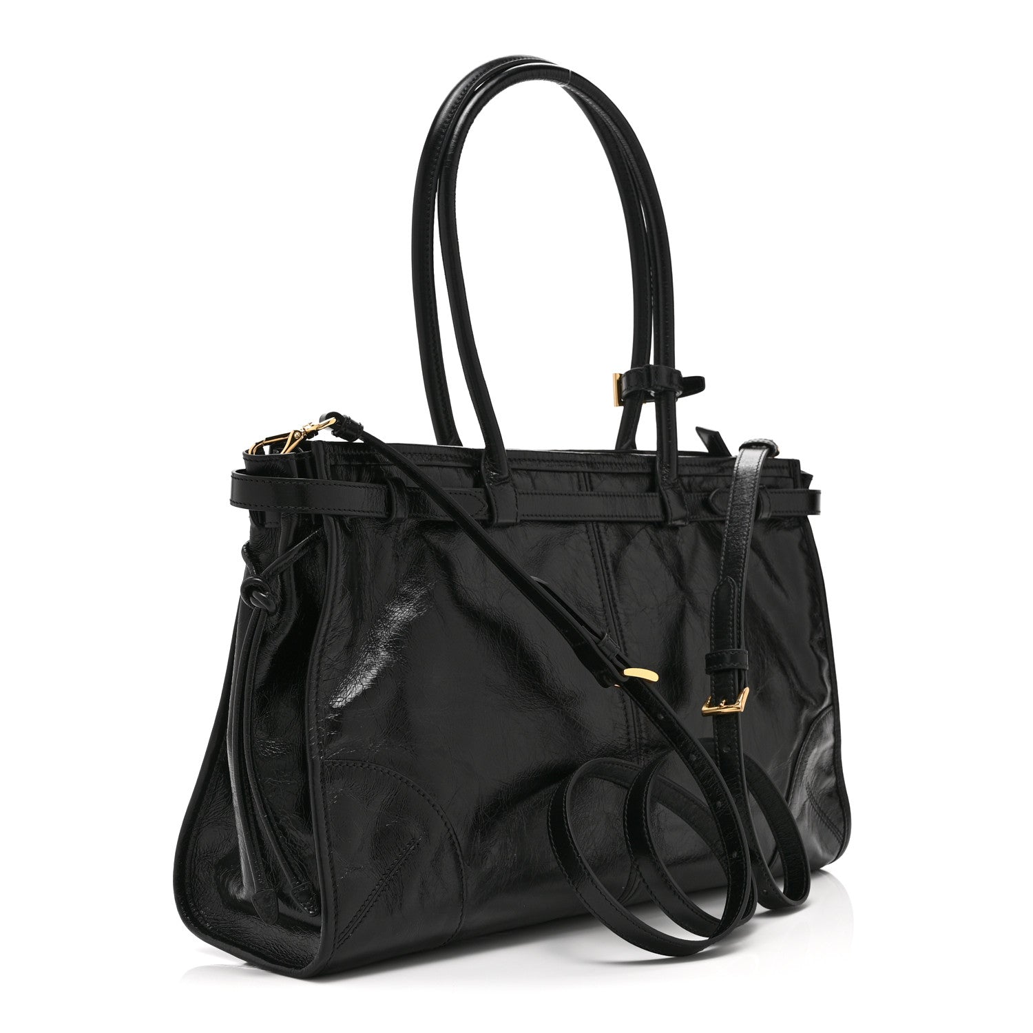 Prada Glossy Calfskin Triangle Large Bonnie Shoulder Bag Black 3 of 10