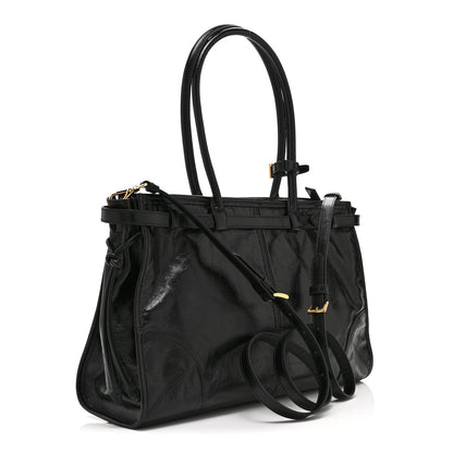 Prada Glossy Calfskin Triangle Large Bonnie Shoulder Bag Black 3 of 10