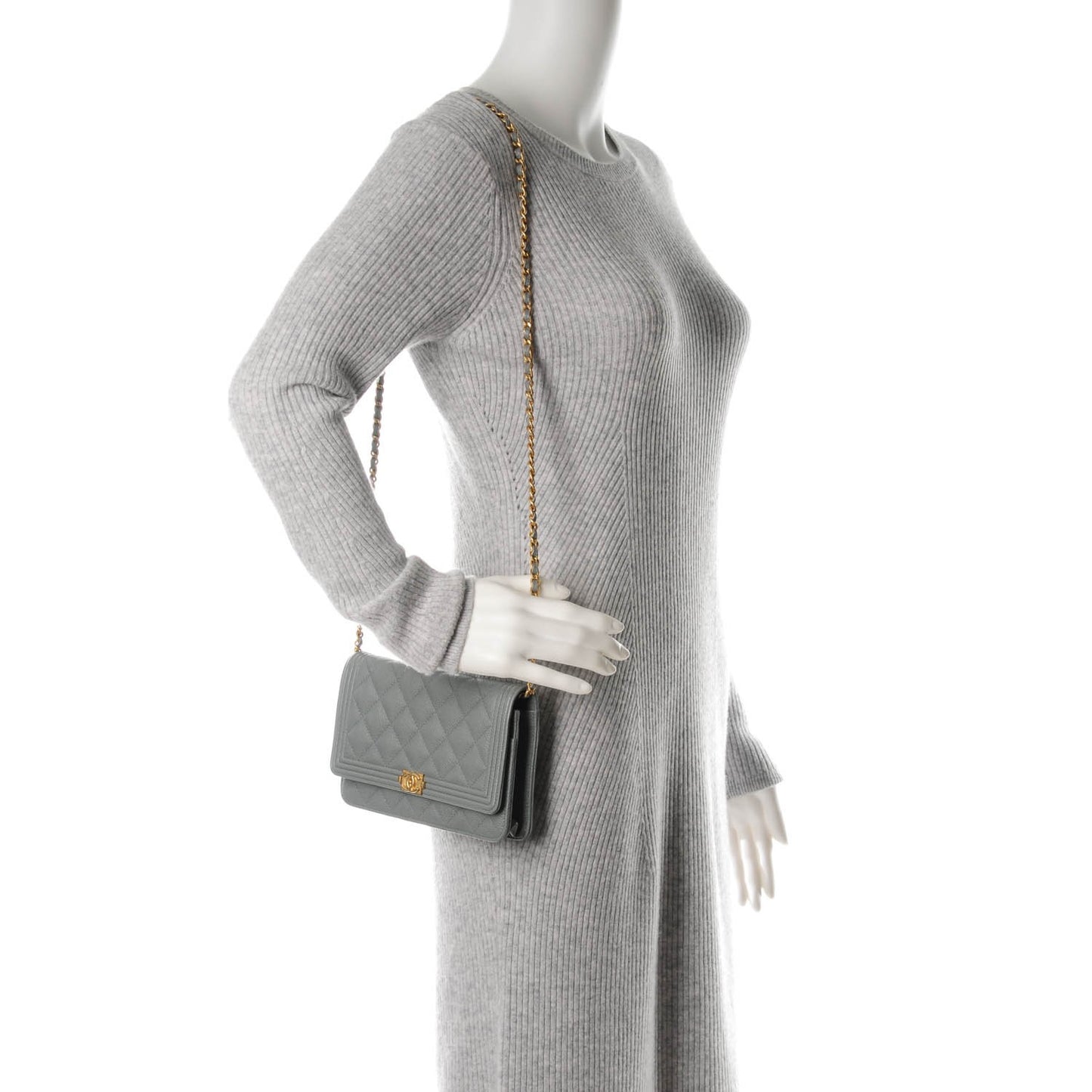 Caviar Quilted Boy Wallet On Chain WOC Grey