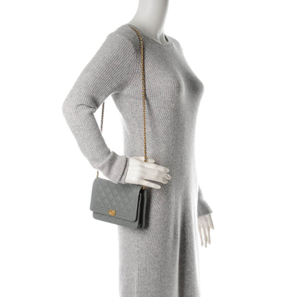 Chanel Caviar Quilted Boy Wallet On Chain WOC Grey 2 of 8