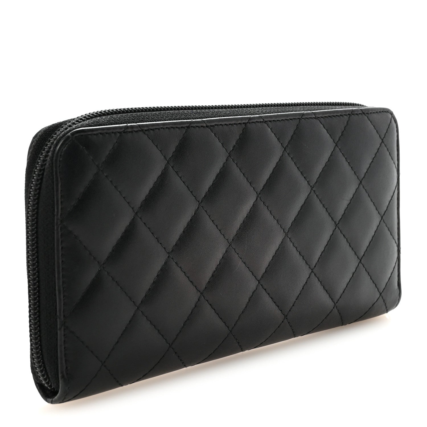 Chanel Calfskin Quilted Cambon Large Gusset Zip Around Wallet Black 3 of 9
