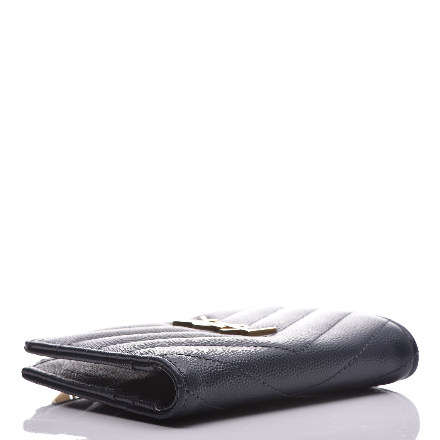 Saint Laurent Grain De Poudre Matelasse Chevron Monogram Zipped Card Case Navy 4 of 10