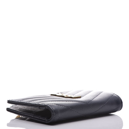 Saint Laurent Grain De Poudre Matelasse Chevron Monogram Zipped Card Case Navy 4 of 10