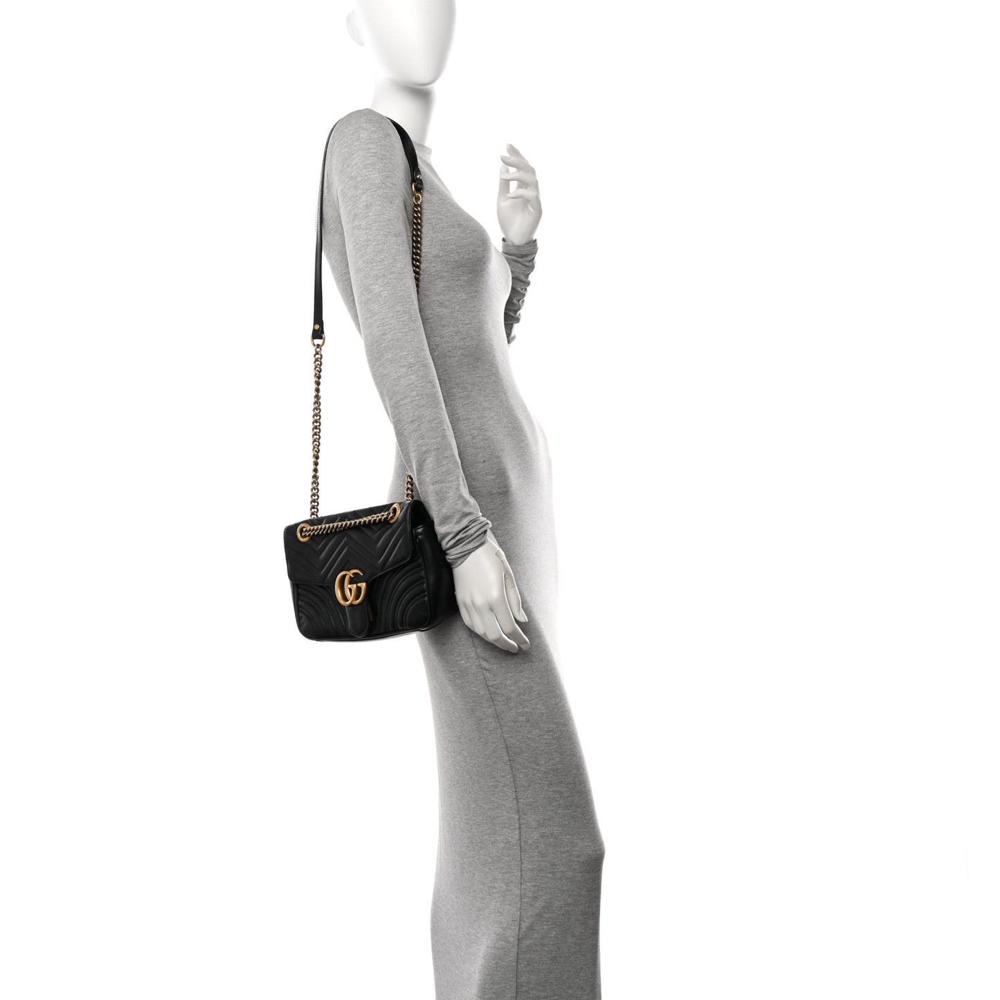 Calfskin Matelasse Small GG Marmont Shoulder Bag Black