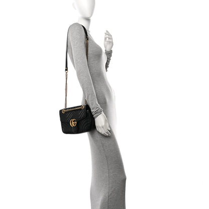 Gucci Calfskin Matelasse Small GG Marmont Shoulder Bag Black 2 of 16