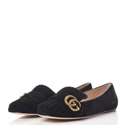 Gucci Kid Scamosciato GG Marmont Fringe Flats 38 Black 3 of 9