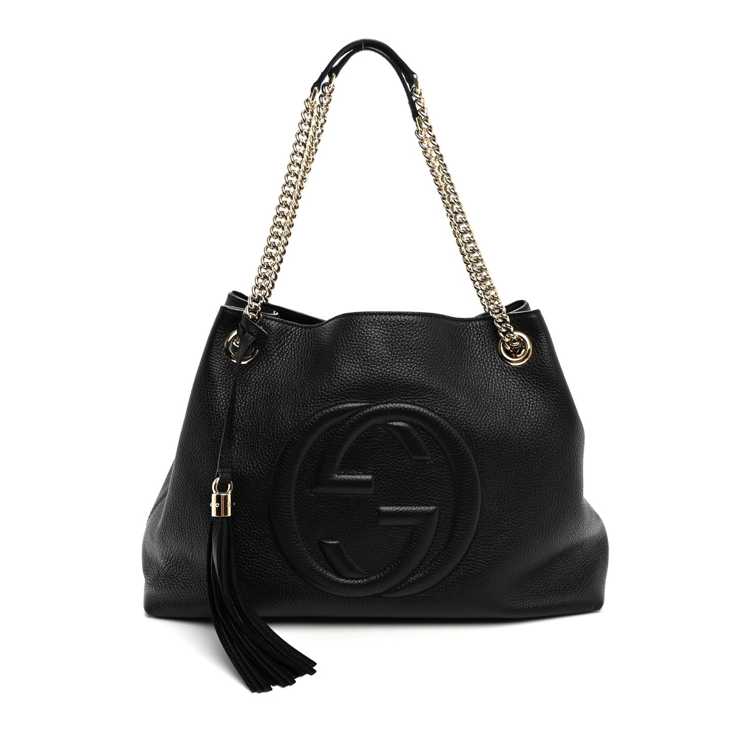 Pebbled Calfskin Medium Soho Chain Shoulder Bag Black