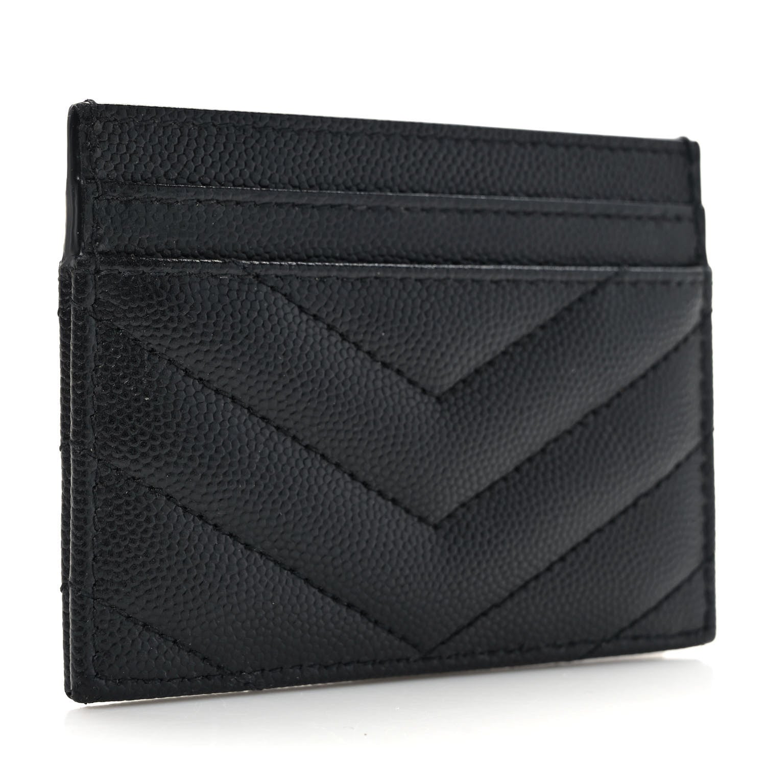 Saint Laurent Grain De Poudre Matelasse Chevron Monogram Credit Card Case Black 3 of 7
