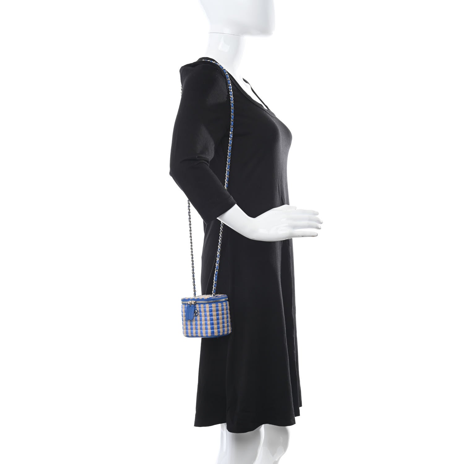 Chanel Raffia Jute Striped Mini Vanity Case With Chain Blue Beige 2 of 11
