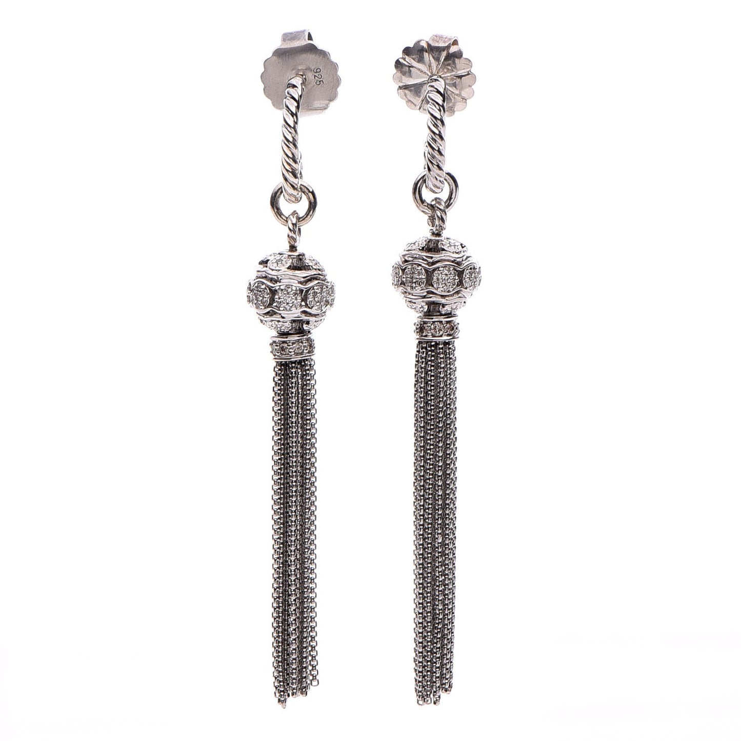 Sterling Silver Diamond Tassel Drop Earrings