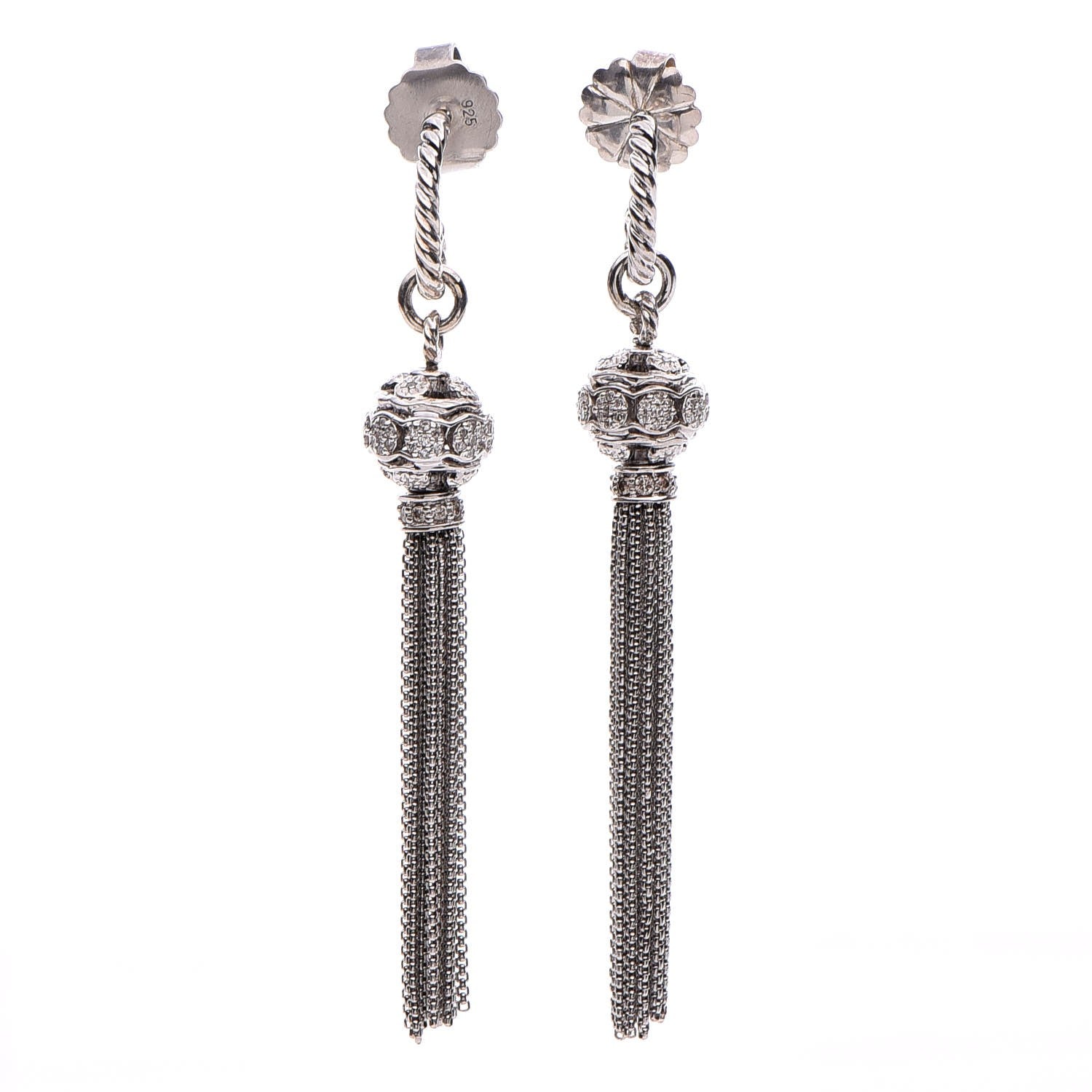 David Yurman Sterling Silver Diamond Tassel Drop Earrings 1 of 4