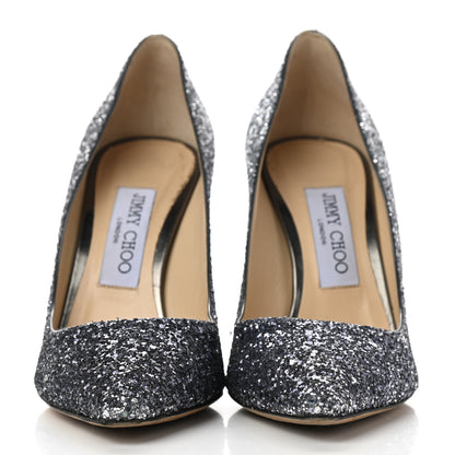 Jimmy Choo Coarse Glitter Degrade Pointy Toe Romy 100 Pumps 37.5 Navy Silver 2 of 8