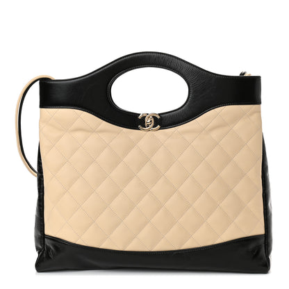 Chanel Aged Calfskin Quilted Large 31 Shopping Bag Beige Black 1 of 9