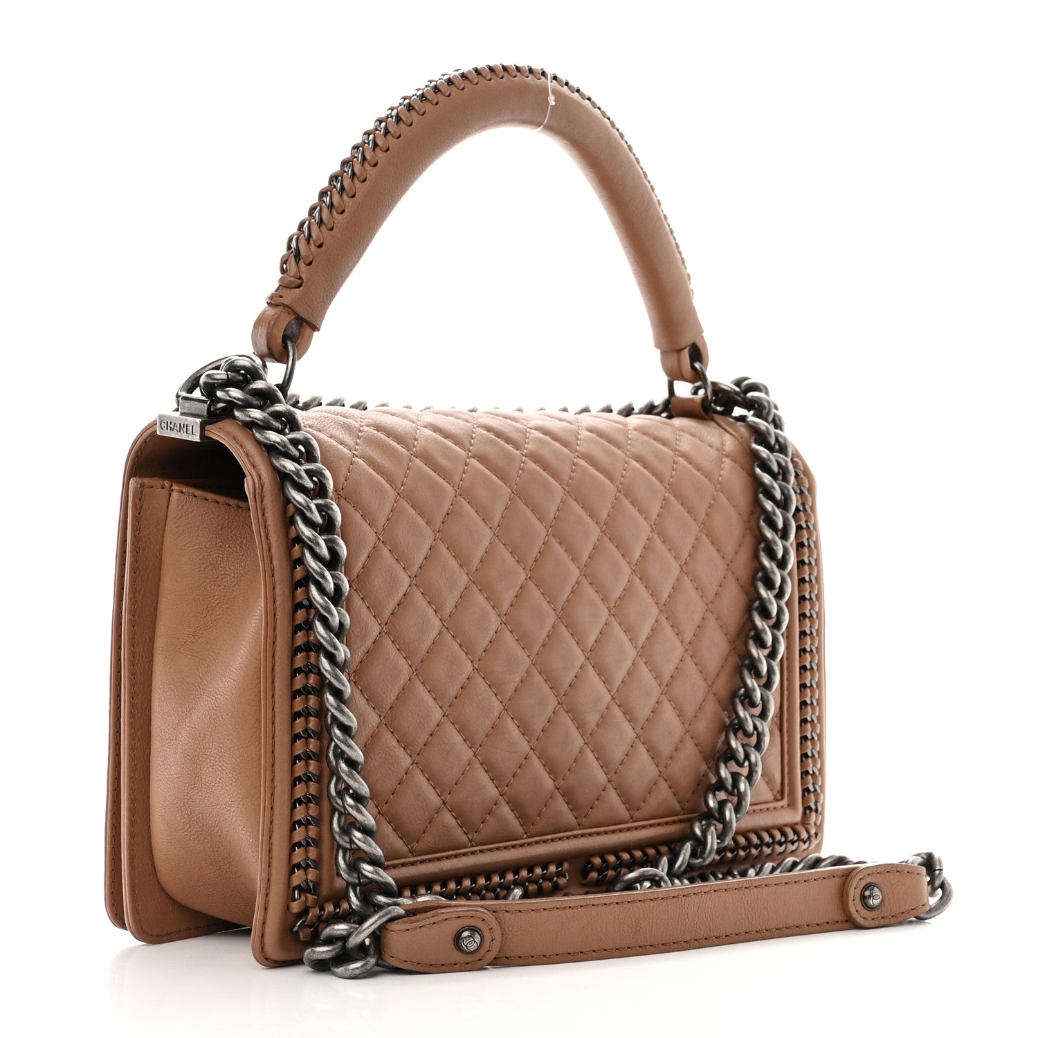 Chanel Calfskin Quilted New Medium Boy Top Handle Flap Light Brown 3 of 10