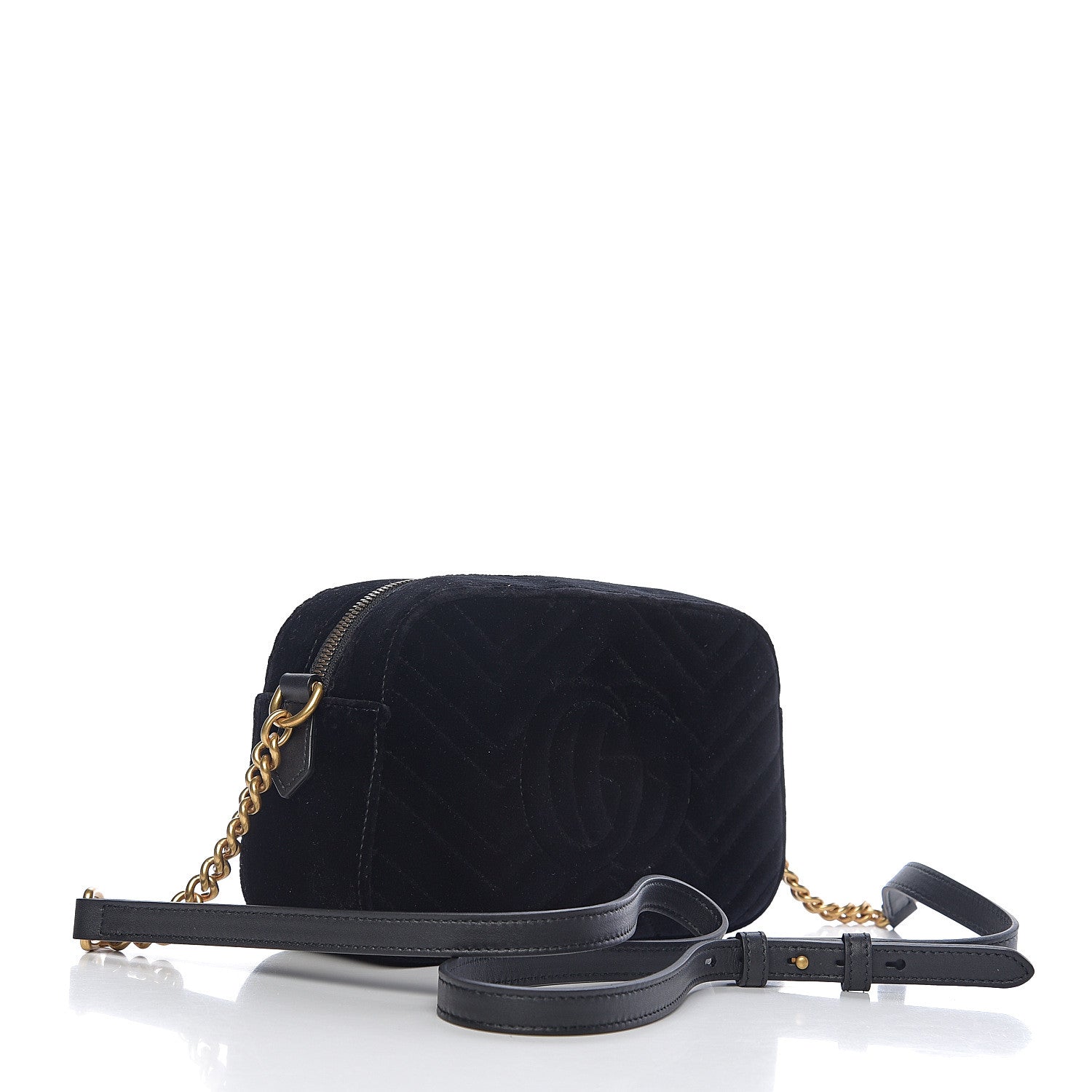 Gucci Velvet Matelasse Deer Embroidered Small GG Marmont Chain Shoulder Bag Black 2 of 9
