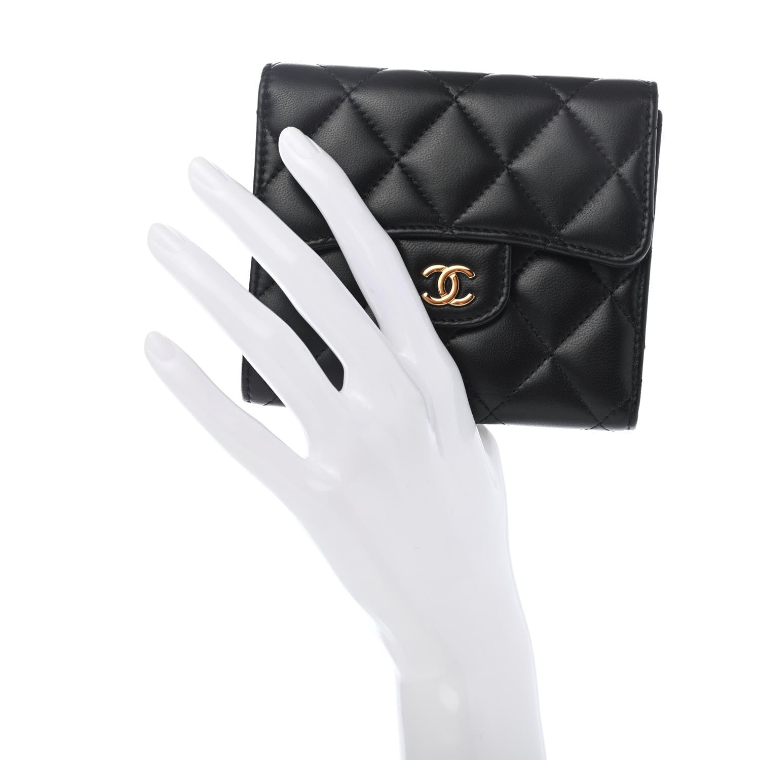 Chanel Lambskin Quilted Compact Flap Wallet Black 2 of 7