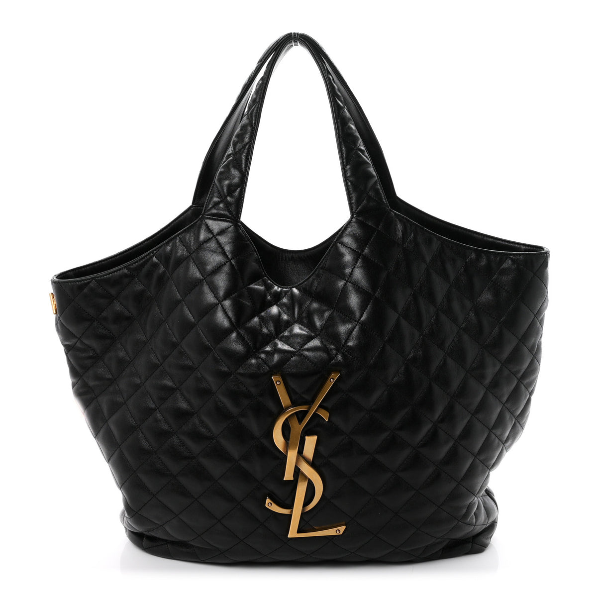 Lambskin Quilted Maxi Icare Shopping Tote Black