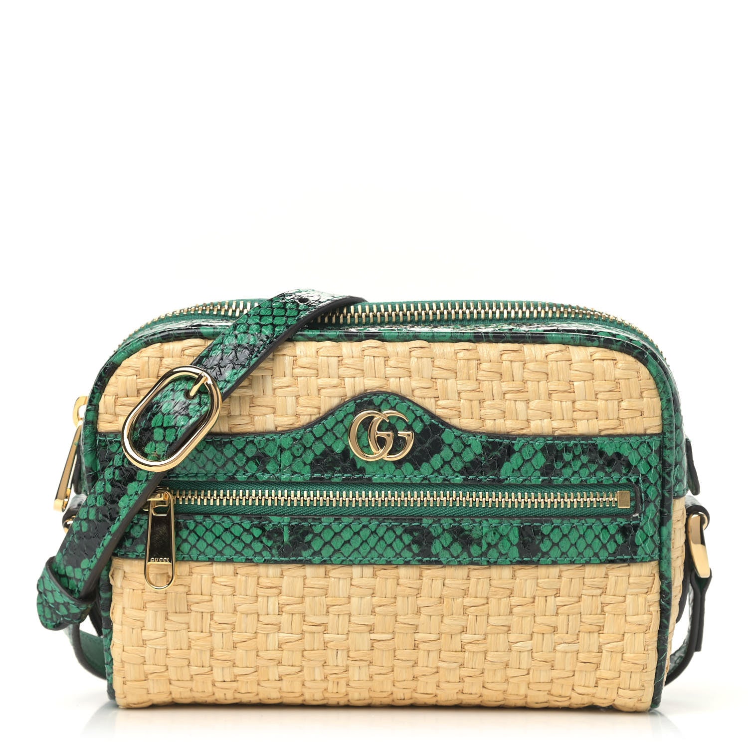 Gucci Raffia Elaphe Mini Ophidia Shoulder Bag Natural New Shamarock 1 of 5