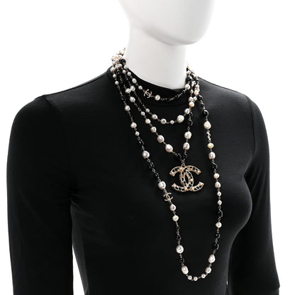 Chanel Pearl Bead Crystal CC Byzantine Necklace Black Gold 2 of 6