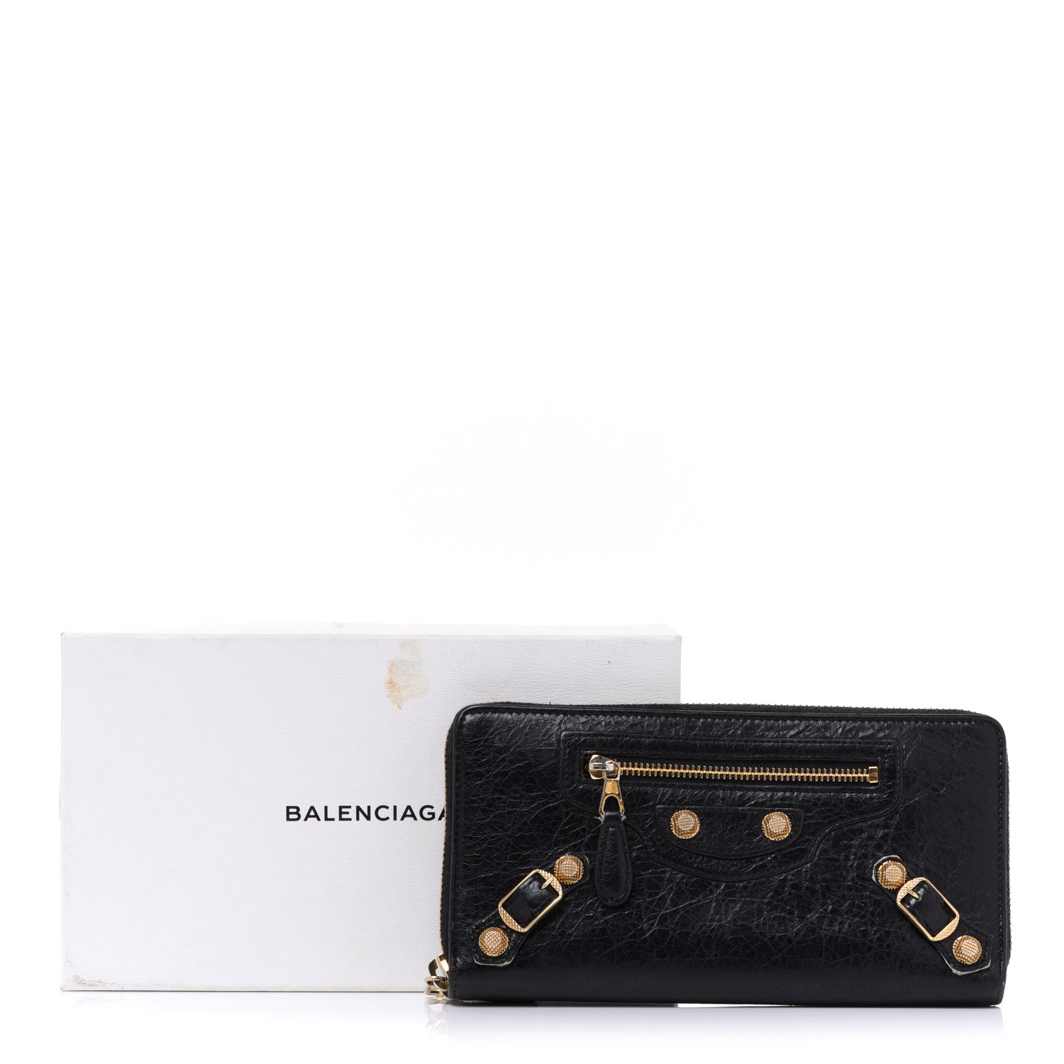 Balenciaga Agneau Giant 12 Gold Hardware Continental Zip Around Wallet Black 8 of 8