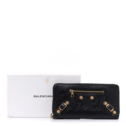 Balenciaga Agneau Giant 12 Gold Hardware Continental Zip Around Wallet Black 8 of 8
