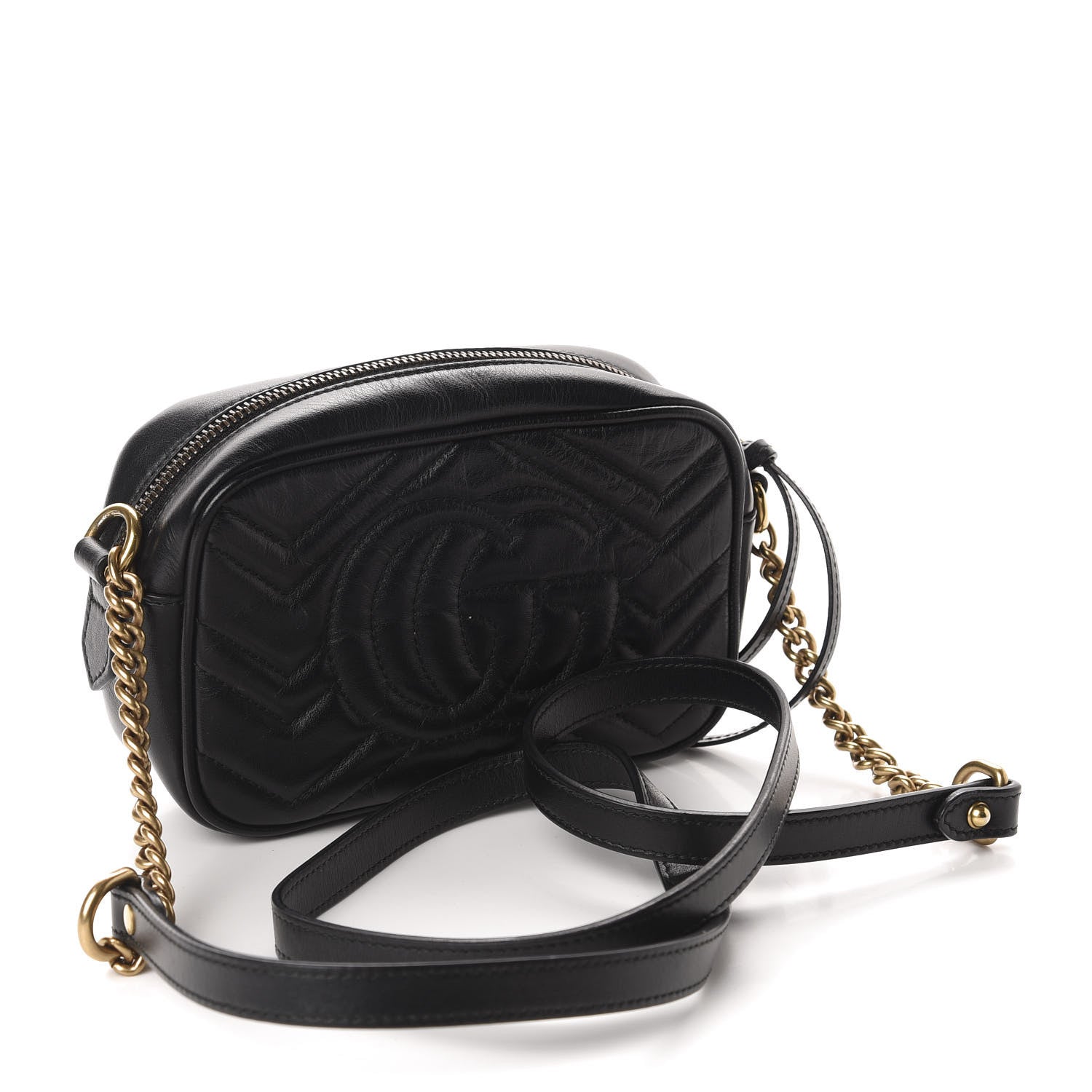 Gucci Calfskin Matelasse Mini GG Marmont Chain Shoulder Bag Black 3 of 10