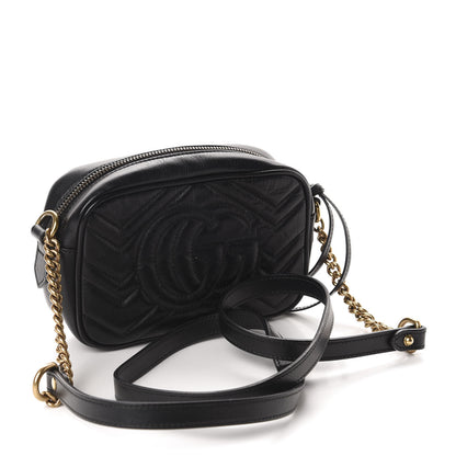 Gucci Calfskin Matelasse Mini GG Marmont Chain Shoulder Bag Black 3 of 10