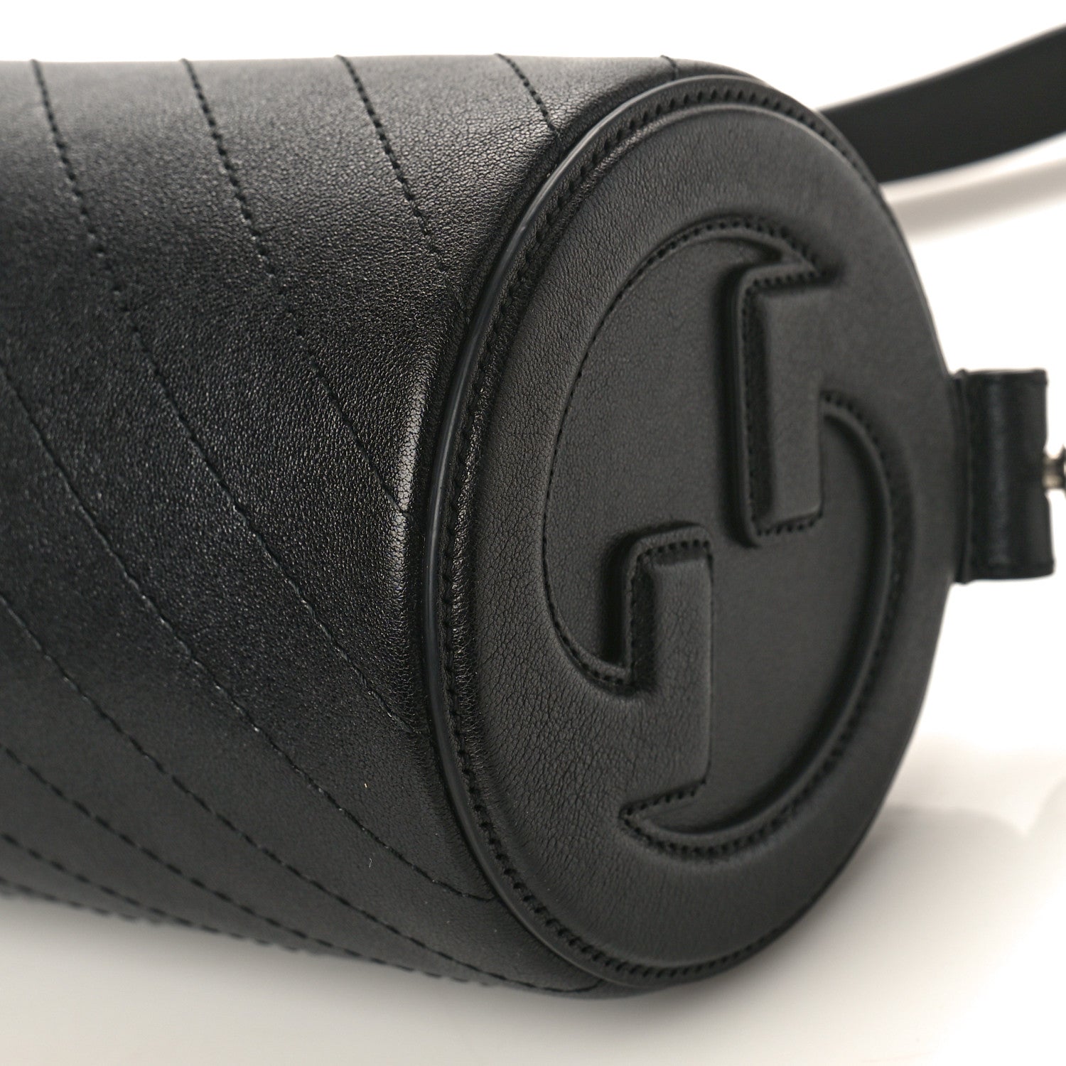 Gucci Sakai Be Green Calfskin Diagonal Stitched Mini Blondie Barrel Shoulder Bag Black 9 of 10