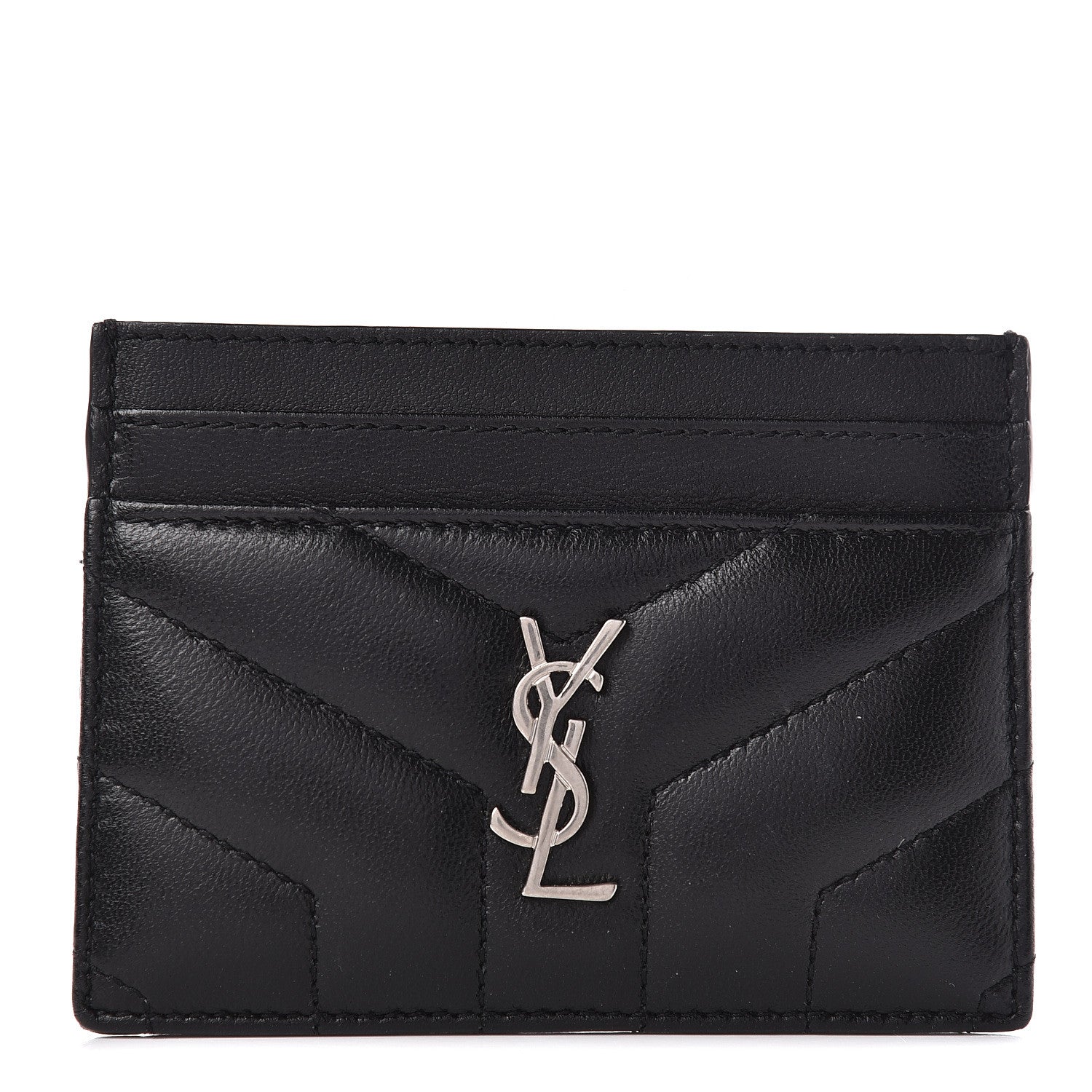 Saint Laurent Calfskin Y Quilted Monogram LouLou Credit Card Case Black 1 of 8