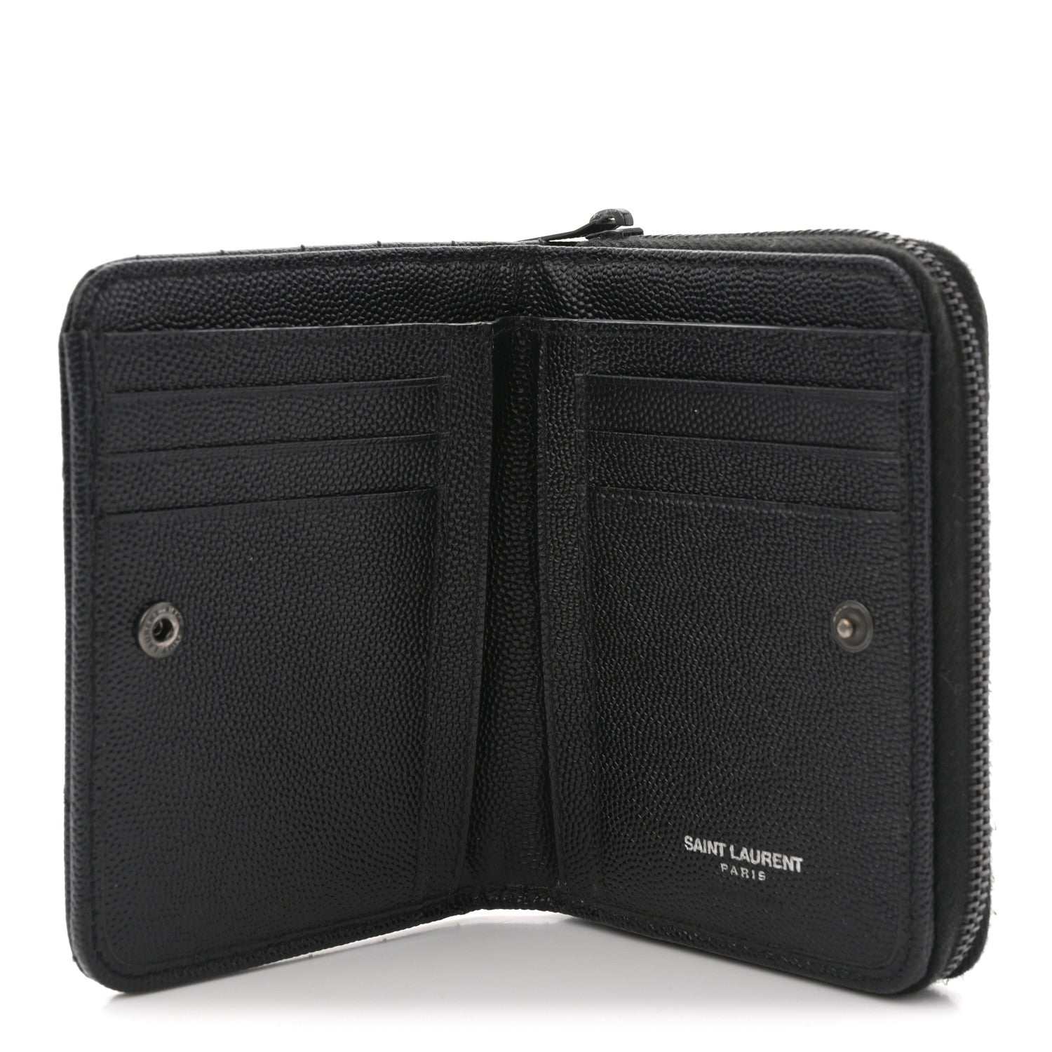 Saint Laurent Grain De Poudre Matelasse Chevron Monogram Monochrome Compact Zip Around Wallet Black 5 of 9