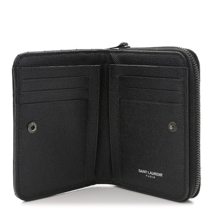 Saint Laurent Grain De Poudre Matelasse Chevron Monogram Monochrome Compact Zip Around Wallet Black 5 of 9