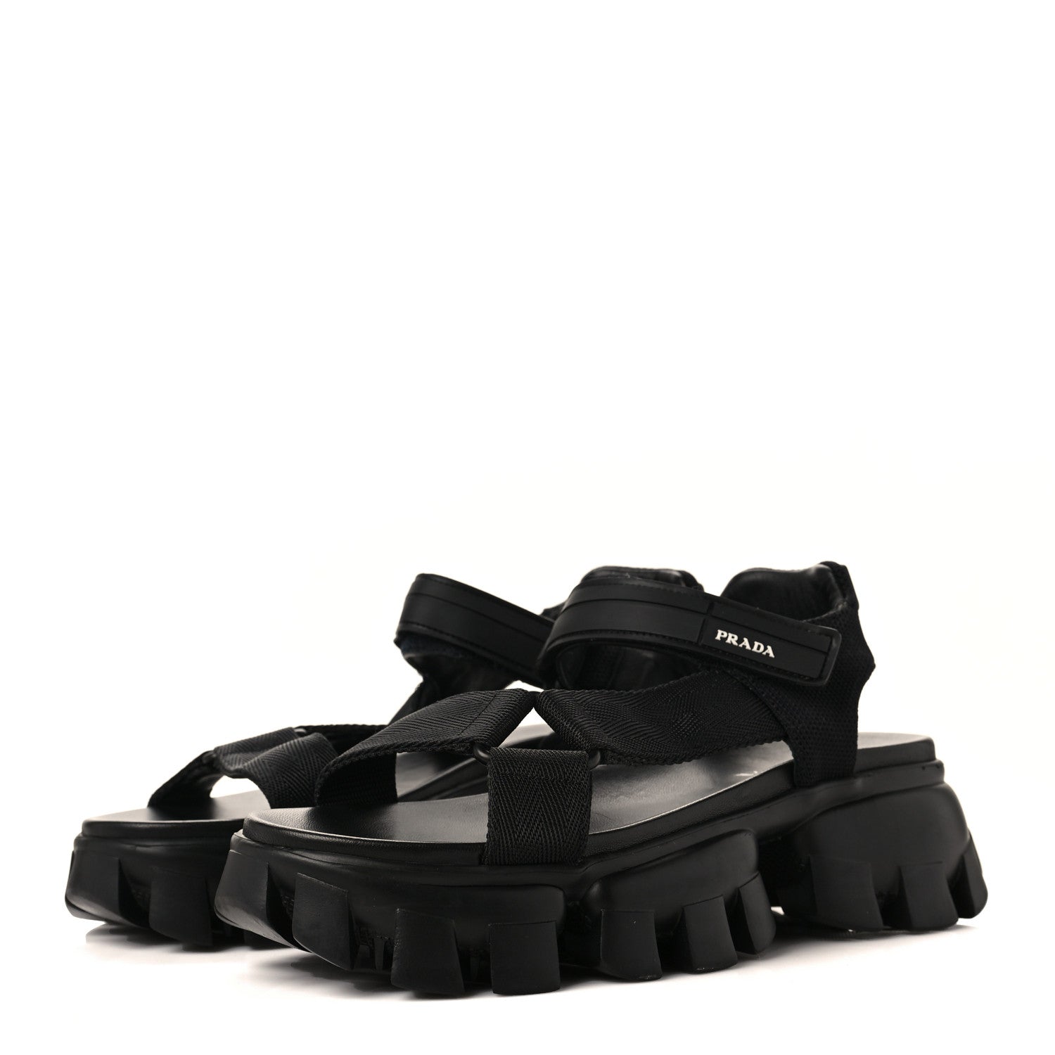 Prada Rubber Nylon Velcro Womens Cloudbust Thunder 50mm Sandals 38.5 Black 3 of 9