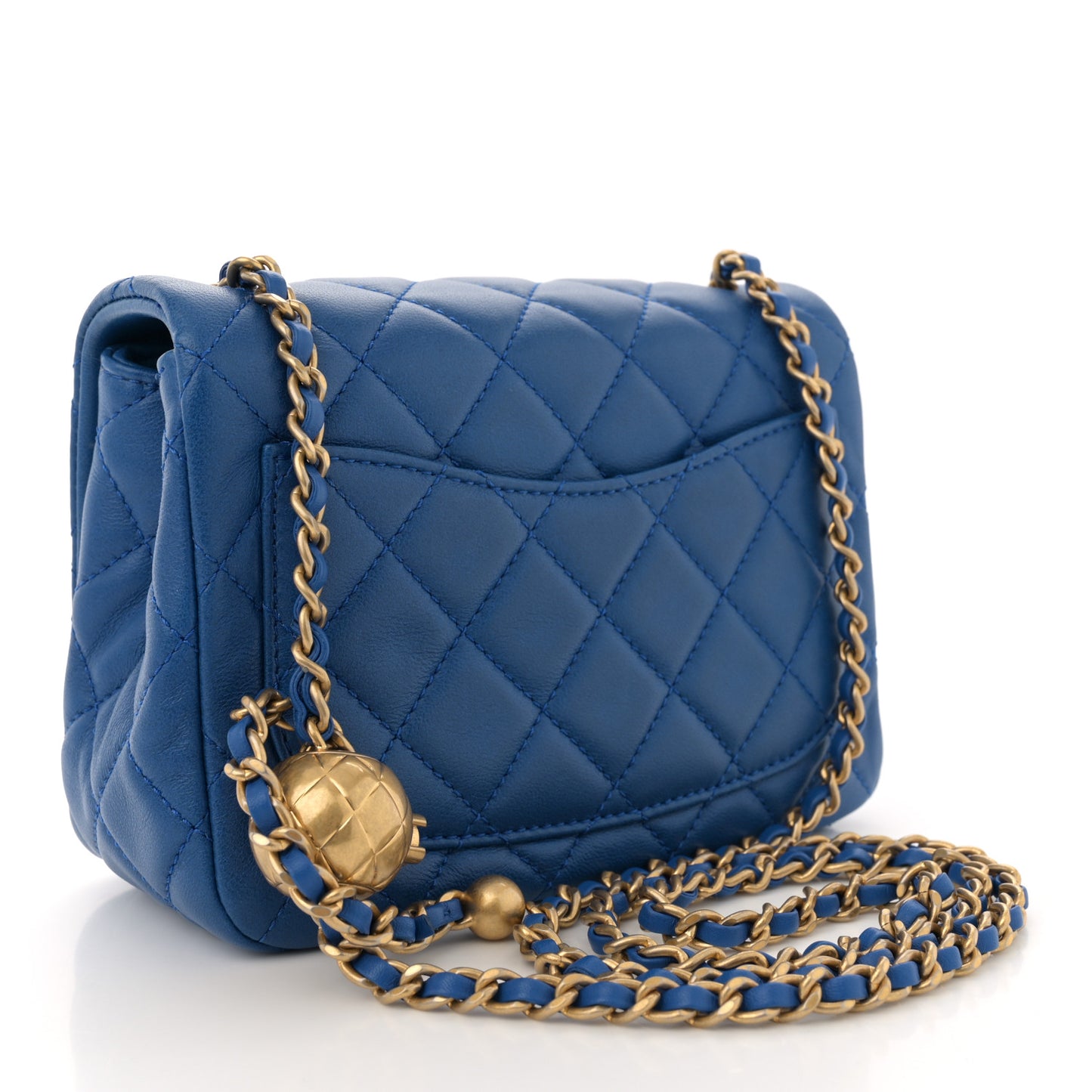 Lambskin Quilted Mini Pearl Crush Flap Blue