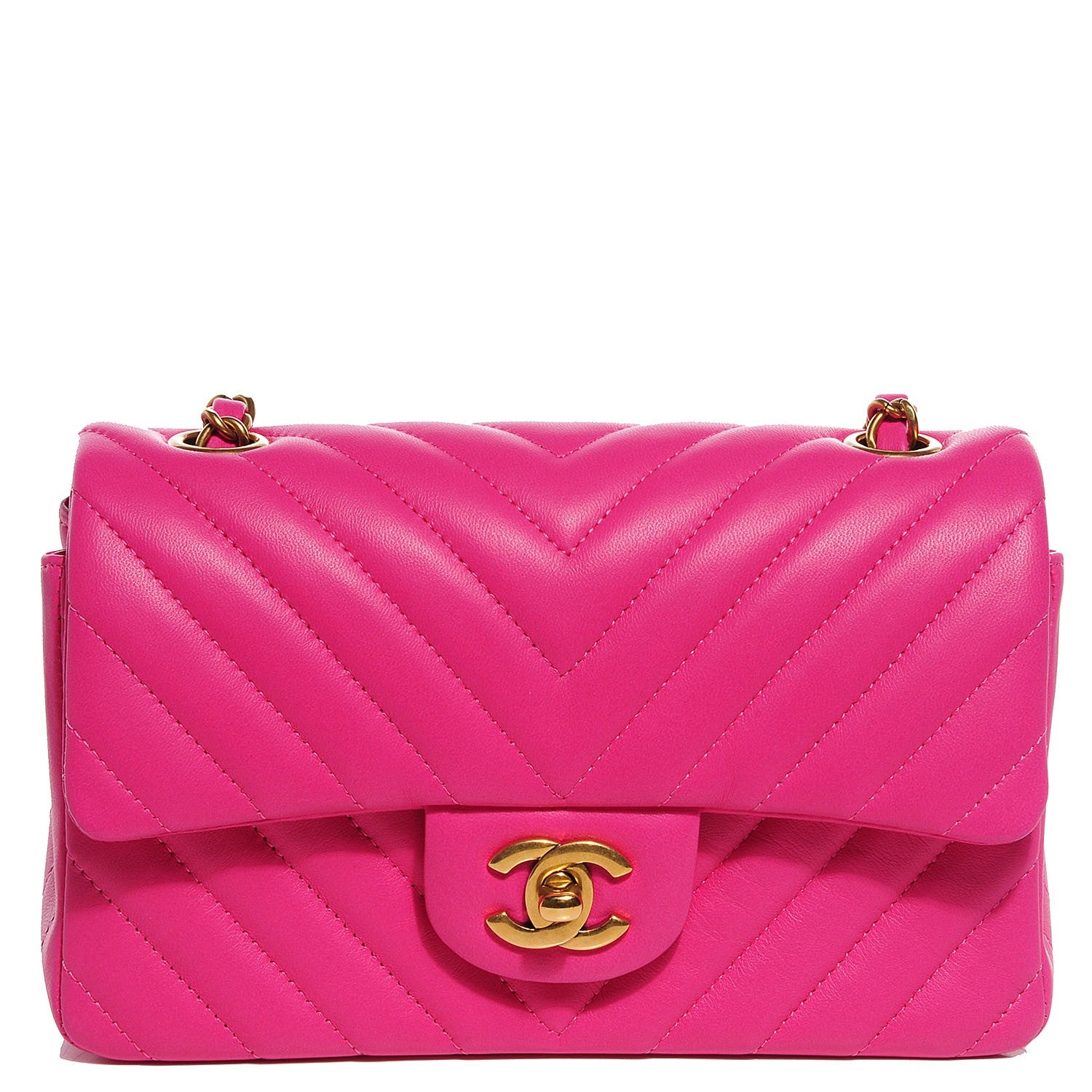 Chanel Lambskin Chevron Quilted Mini Rectangular Flap Dark Pink 1 of 9