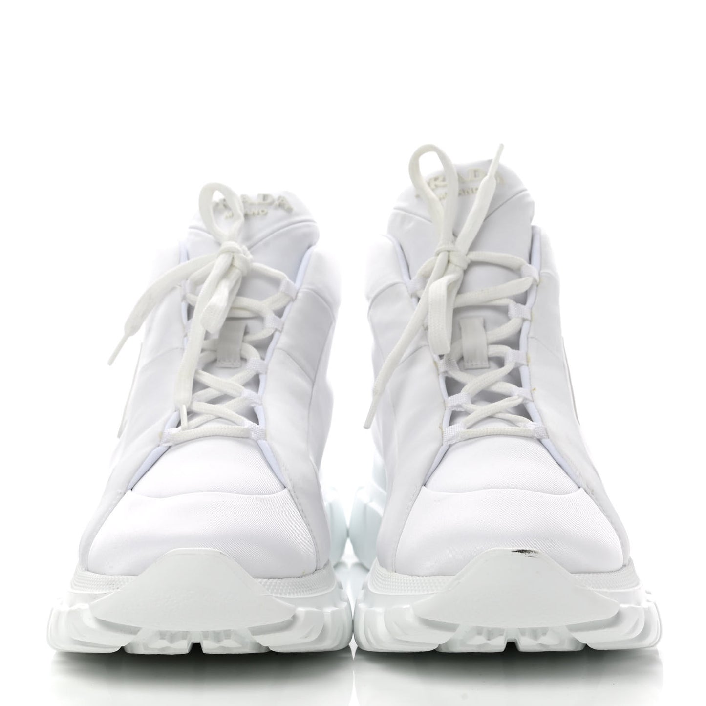 Re-Nylon Gabardine Rubber Triangle Logo Quilted Womens Rush Piuma 50mm Mid Sneakers 39.5 White