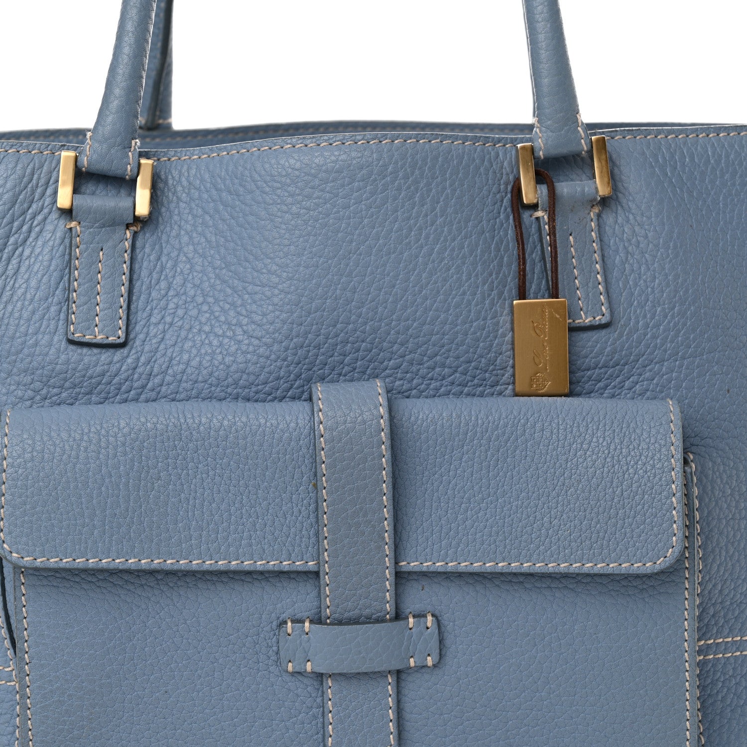 Loro Piana Grained Calfskin Globe Shoulder Bag Sky Blue 7 of 18