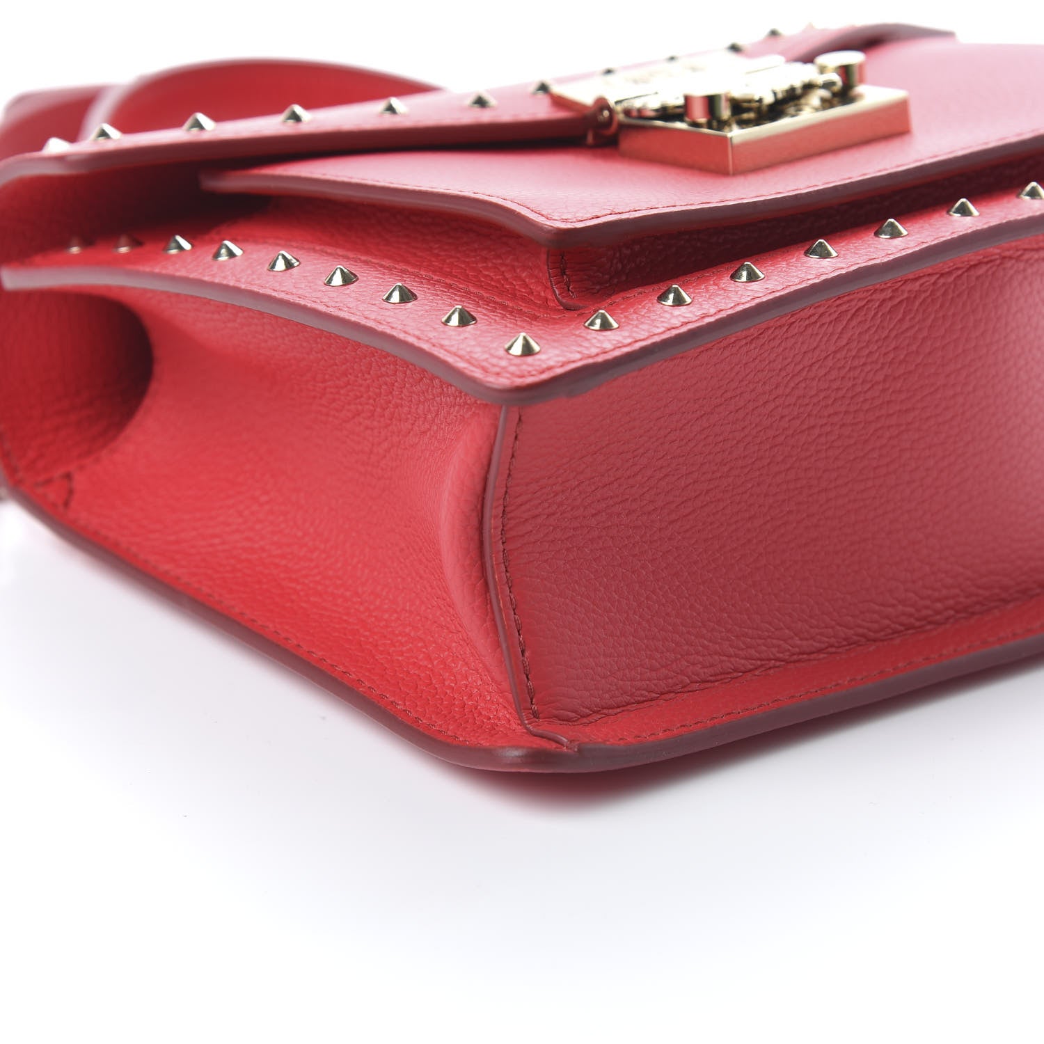 MCM Calfskin Studded Small Patricia Satchel Chinese Red 6 of 10