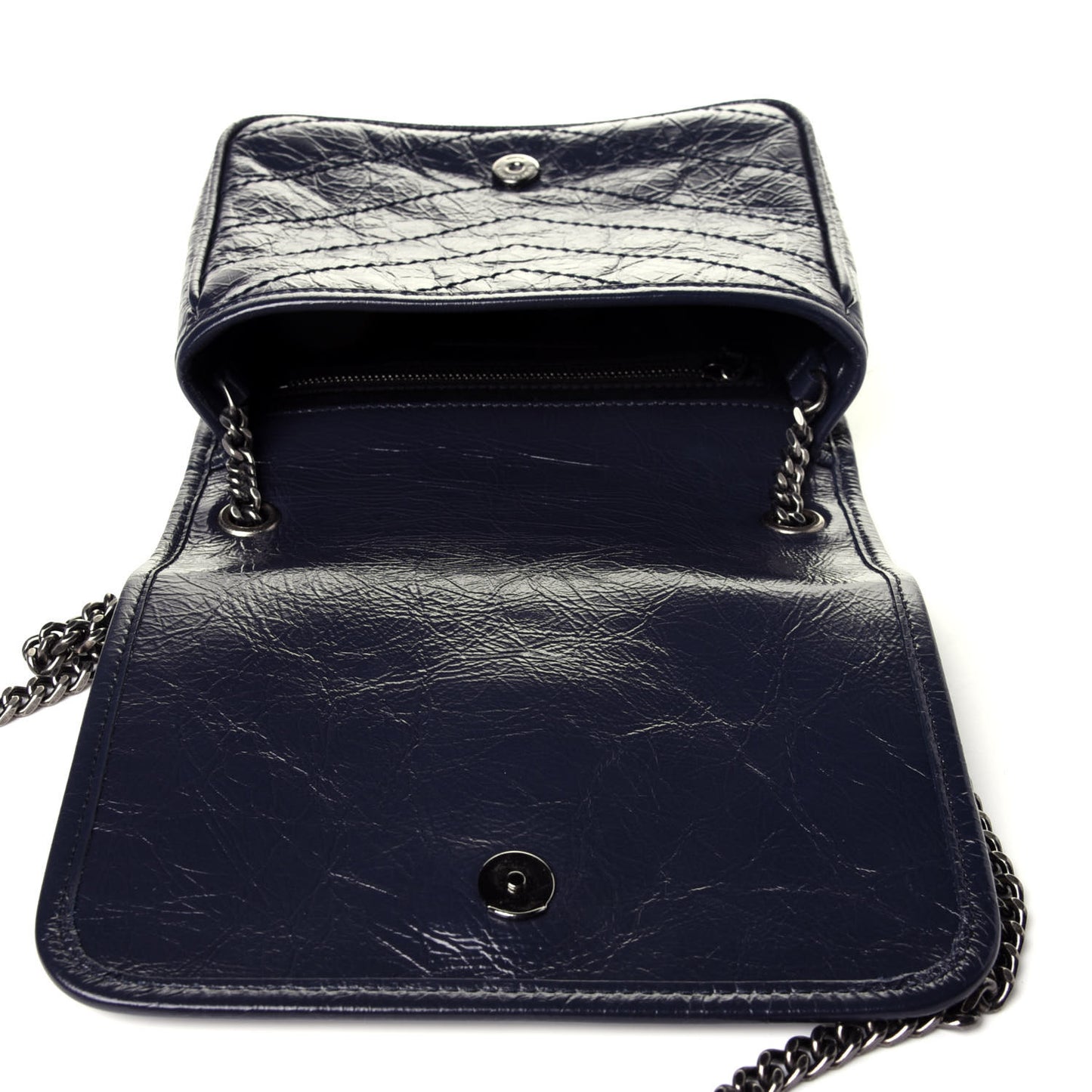 Crinkled Calfskin Matelasse Monogram Niki Chain Wallet Deep Marine