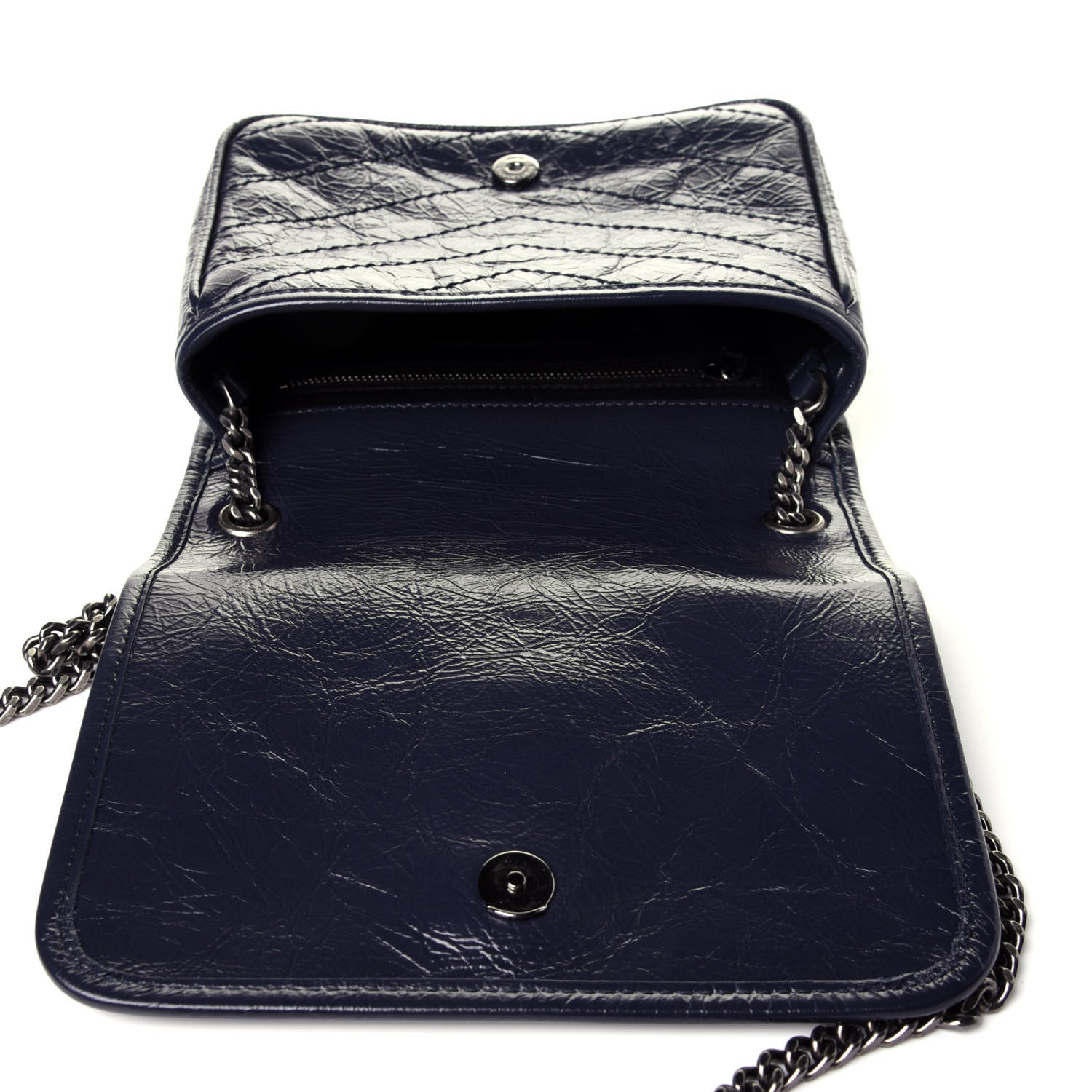 Saint Laurent Crinkled Calfskin Matelasse Monogram Niki Chain Wallet Deep Marine 9 of 10
