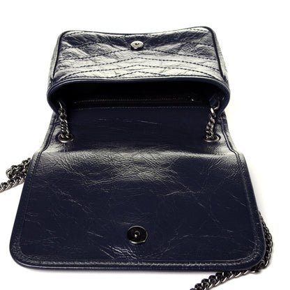 Saint Laurent Crinkled Calfskin Matelasse Monogram Niki Chain Wallet Deep Marine 9 of 10