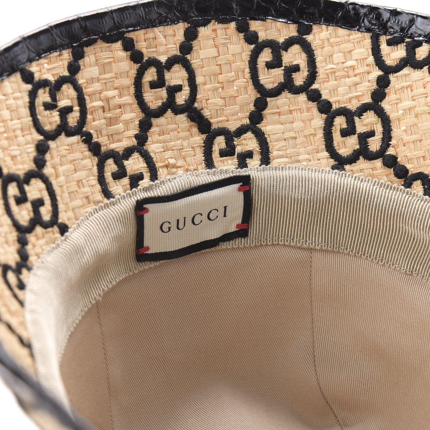 Raffia Elaphe GG Monogram Embroidered Fedora Hat M Ivory Black