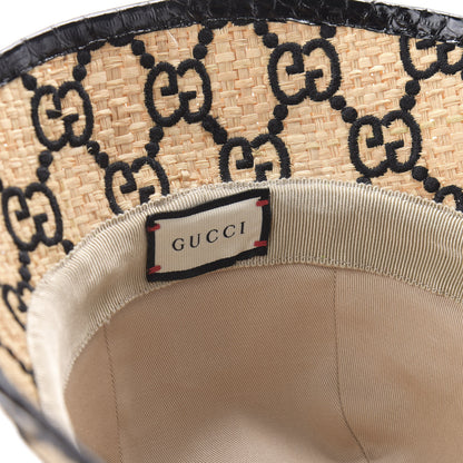 Gucci Raffia Elaphe GG Monogram Embroidered Fedora Hat M Ivory Black 8 of 10