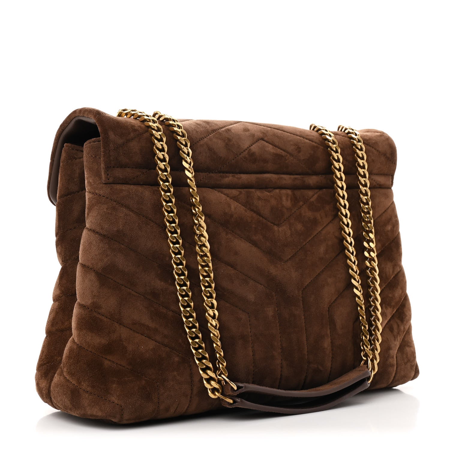 Saint Laurent Suede Y Quilted Monogram Medium Loulou Chain Satchel Bark Brown 3 of 11