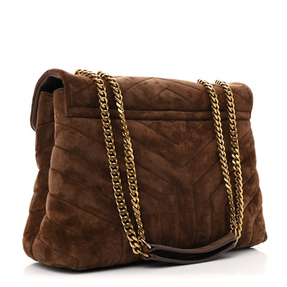 Saint Laurent Suede Y Quilted Monogram Medium Loulou Chain Satchel Bark Brown 3 of 11