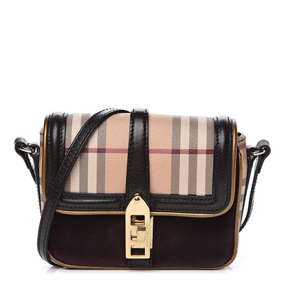 Burberry Haymarket Check Suede Mini Berkeley Crossbody Burgundy 1 of 9
