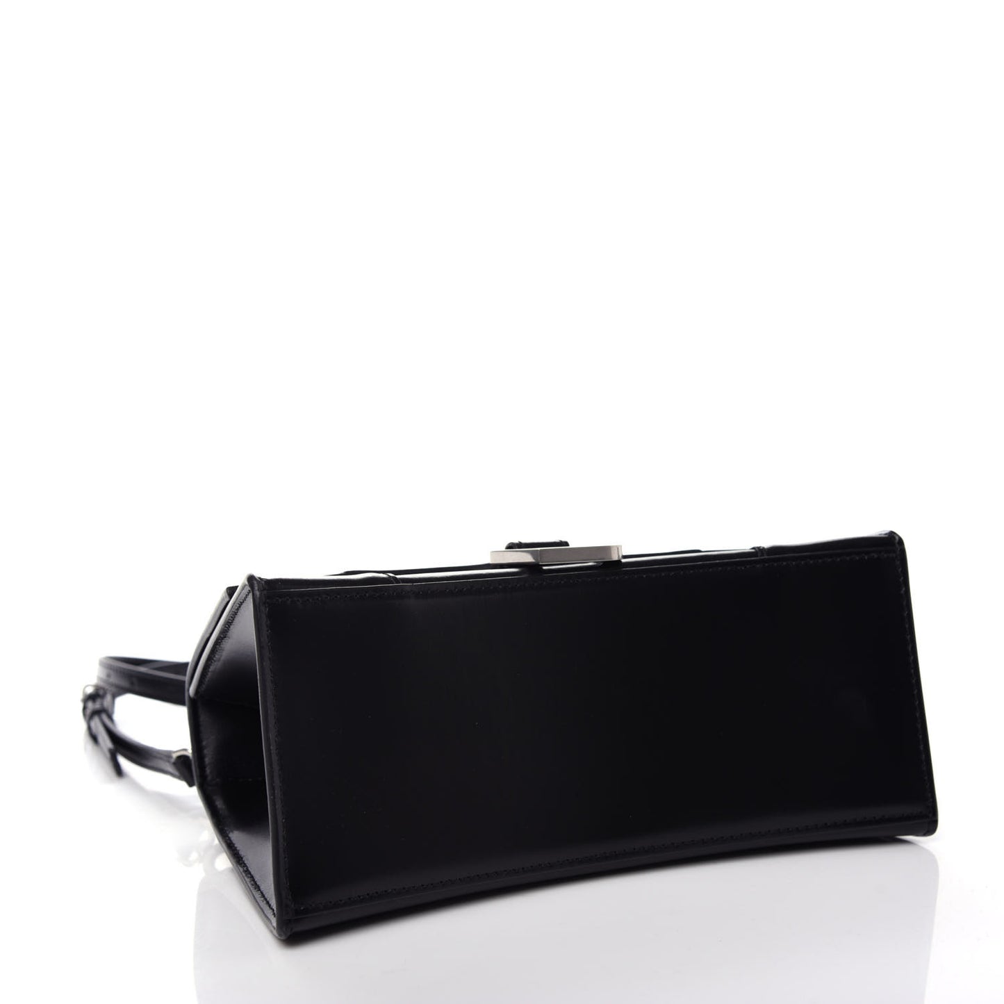 Shiny Box Calfskin Graffiti Logo Small Hourglass Top Handle Bag Black Silver